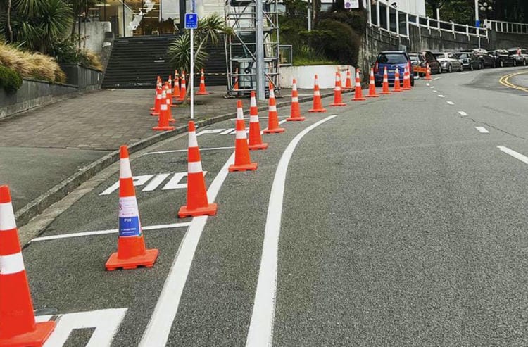 Traffic cones arranged for safe traffic management